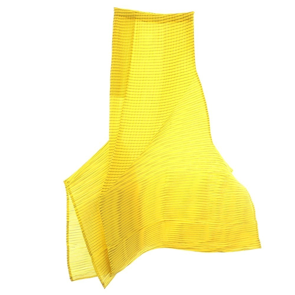 【中古】イッセイミヤケ ISSEY MIYAKE 2025年秋冬 ストライプ プリーツ ロングスカート イエロー【サイズ表記なし（L位）】【S/S】【状態ランクB】【レディース】