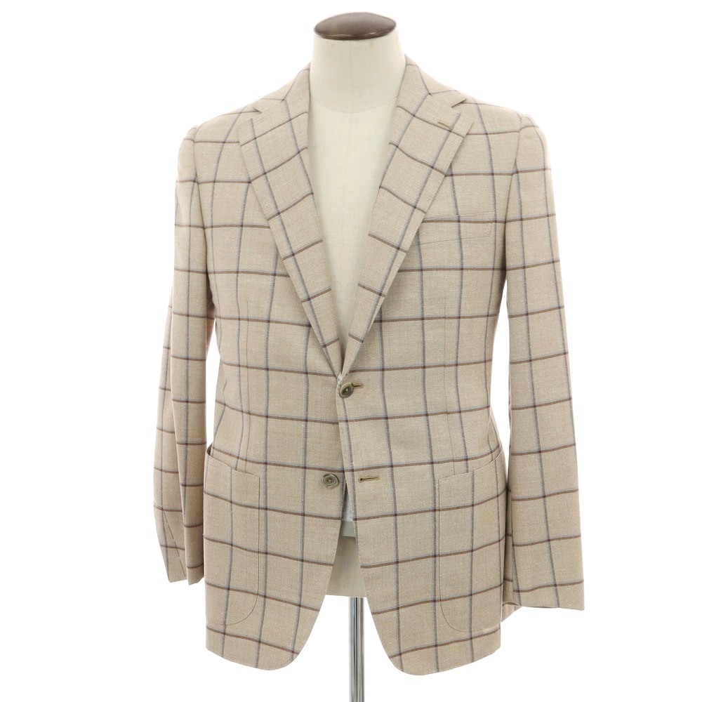 【新品】ラバッツォーロ RAVAZZOLO ウールシルク チェック 2B テーラードジャケット ベージュ【サイズ52】【S/S】【状態ランクN】【メンズ】
