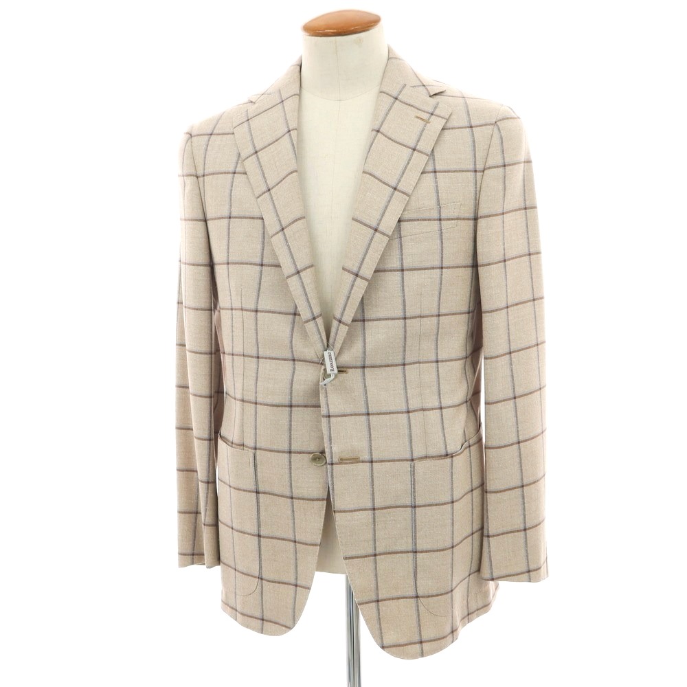 【新品】ラバッツォーロ RAVAZZOLO ウールシルク チェック 2B テーラードジャケット ベージュ【サイズ48】【S/S】【状態ランクN】【メンズ】