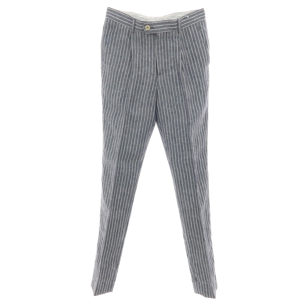 【新品】ブルネロクチネリ Brunello Cucinelli リネン ストライプ カジュアルスラックスパンツ ネイビーxホワイト【サイズ44】【S/S】【状態ランクN】【メンズ】