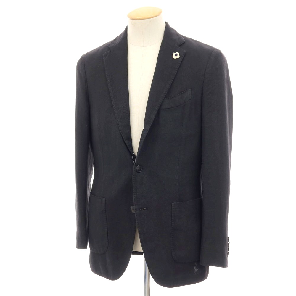 【中古】ラルディーニ LARDINI 直線コース コットンラミーリネン 杉綾模様 3B テーラードジャケット 黒いこと【大いさ44】【S/S】【物質の状態序列付けるB】【メンズ】[APD] コート・ジャケット-メンズファッション