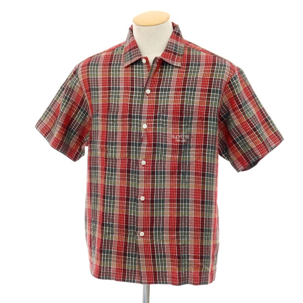 【中古】シュプリーム Supreme 2023年春夏 Metallic Plaid S/S Shirt コットンポリエステル チェック 半袖シャツ レッドxブラウン【サイズS】【S/S】【状態ランクB】【メンズ】