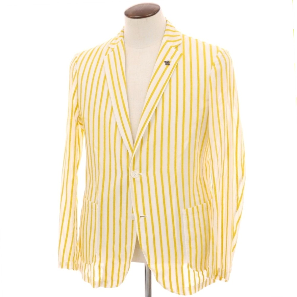 【中古】ジーステージ g-stage コットン ストライプ 2B カジュアルジャケット ホワイトxイエロー【サイズ50】【S/S】【状態ランクB】【メンズ】