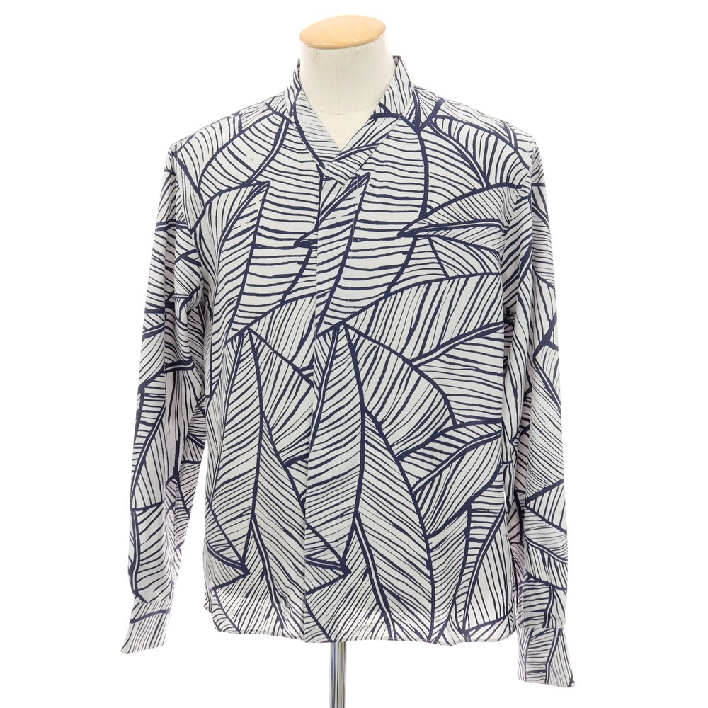 【中古】ジョルジオアルマーニ GIORGIO ARMANI シルク 総柄 カジュアルシャツ グレーxネイビー【サイズ38】【S/S】【状態ランクA】【メンズ】
