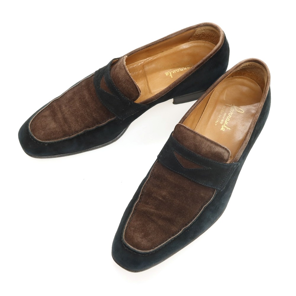 【中古】フェランテ FERRANTE スエード コンビ コインローファー ブラウンxブラック【サイズ6】【S/S/A/W】【状態ランクC】【メンズ】