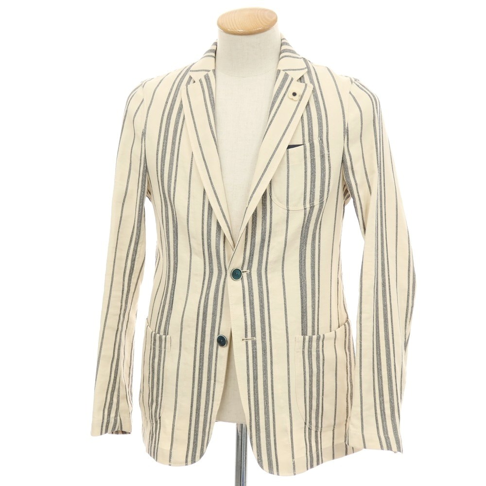 【中古】ラルディーニ LARDINI 綿織物リネン 縞模様 3B 心地よい上衣 象牙色x米国海軍【大きさ44】【S/S】【物質の状態位置づけるB】【メンズ】[APD]