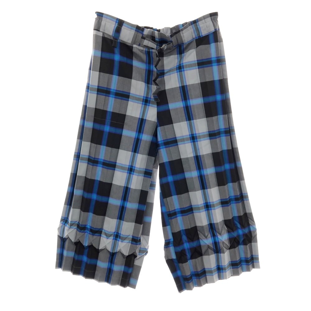 【中古】ミー イッセイミヤケ me ISSEY MIYAKE 2025年秋冬 プリーツ加工 チェック イージーパンツ グレーxブルー系【サイズ表記なし（M位）】【S/S】【状態ランクA】【レディース】