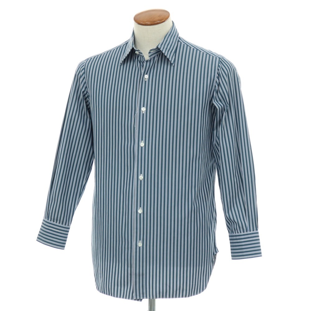 【中古】スティレ ラティーノ STILE LATINO コットン ストライプ レギュラーカラー ドレスシャツ グリーンxホワイト【サイズ39】【S/S/A/W】【状態ランクC】【メンズ】