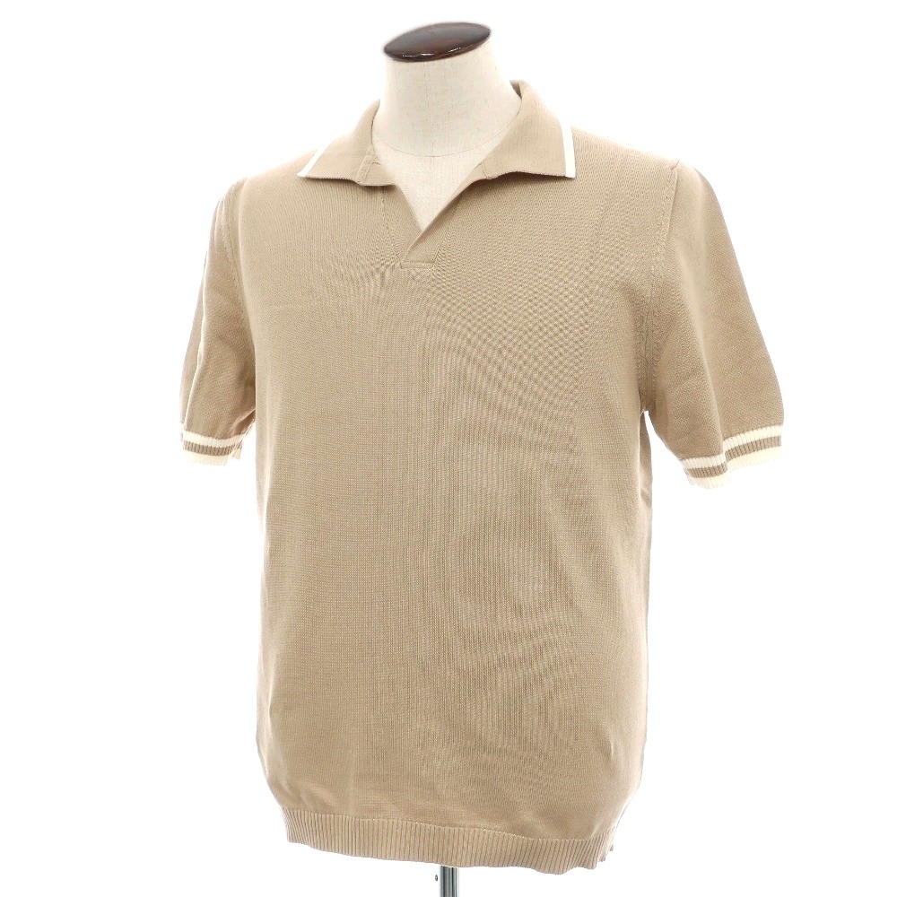 【新品】スカリオーネ SCAGLIONE コットン スキッパー 半袖 ポロニット ベージュxホワイト【サイズXL】【S/S】【状態ランクN】【メンズ】[BPD]｜リタリオリブロ