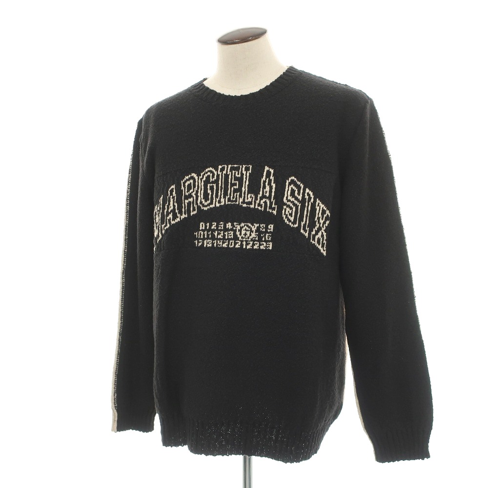 【新品】エムエムシックス MM6 コットンリネン クルーネック プルオーバーニット ブラックxベージュ【サイズXXL】【S/S】【状態ランクN】【メンズ】