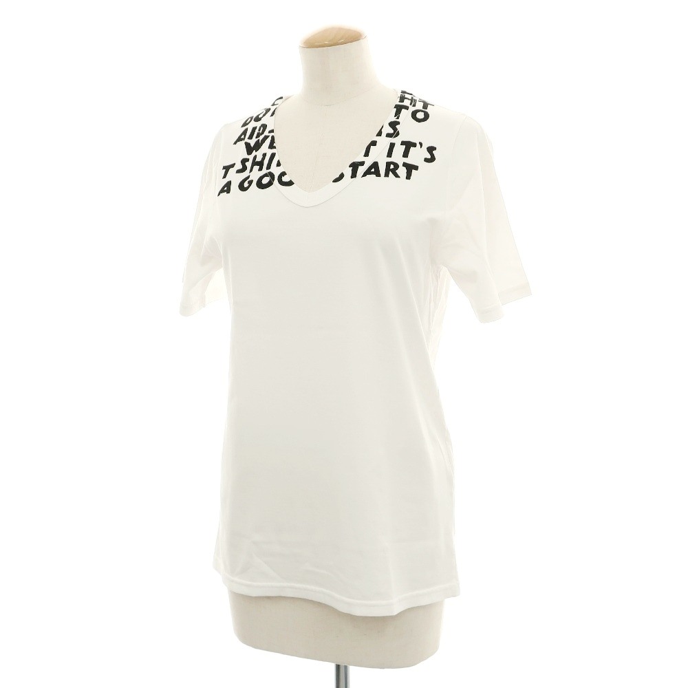 【新品】エムエムシックス MM6 コットン SIDA エイズモチーフ Vネック 半袖Ｔシャツ ホワイト【サイズXS】【S/S】【状態ランクN】【レディース】