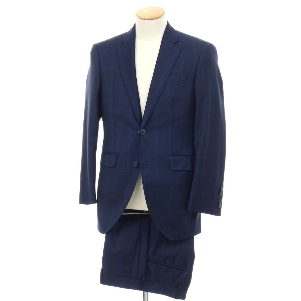 【中古】ハケットロンドン HACKETT LONDON ウール チェック 2つボタンスーツ ネイビーxブルー【サイズ上UK36/下30】【S/S/A/W】【状態ランクB】【メンズ】