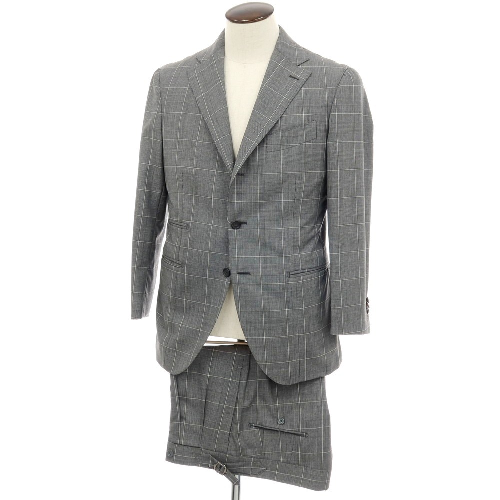 【中古】ティト アレグレット TITO ALLEGRETTO ウール チェック 3つボタンスーツ ライトグレー【サイズ50】【S/S】【状態ランクB】【メンズ】