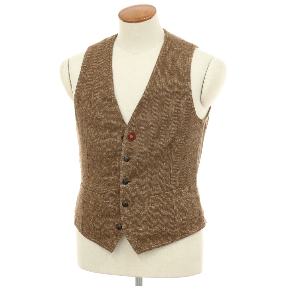 【中古】ラルディーニ LARDINI ウールリネンナイロンカシミヤ ヘリンボーン カジュアル系ジレ ベスト ブラウン【サイズ48】【A/W】【状態ランクB】【メンズ】