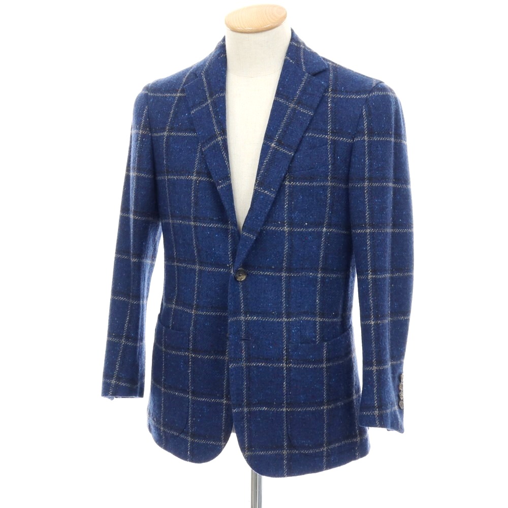 【中古】スティレ ラティーノ STILE LATINO ウールシルク チェック 3B テーラードジャケット ブルー系【サイズ44 DROP 8R】【A/W】【状態ランクB】【メンズ】