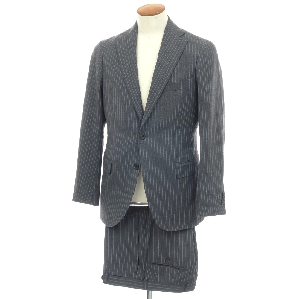 【中古】イセタンメンズ ISETAN MENS ウール ストライプ 2つボタンスーツ グレー【サイズ48】【A/W】【状態ランクB】【メンズ】