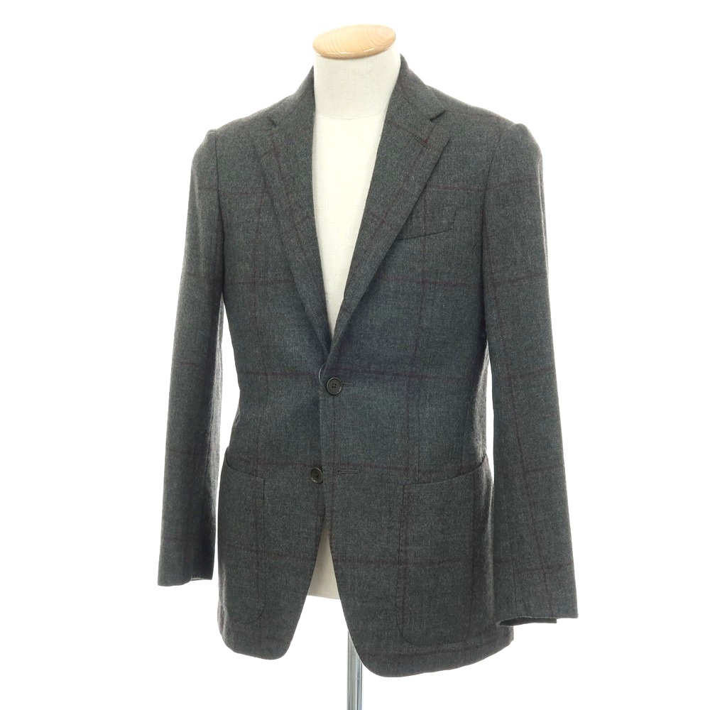 【中古】カルーゾ CARUSO ウールカシミヤシルク ウィンドウペーンチェック 3B テーラードジャケット グレーxパープル【サイズ42】【A/W】【状態ランクC】【メンズ】