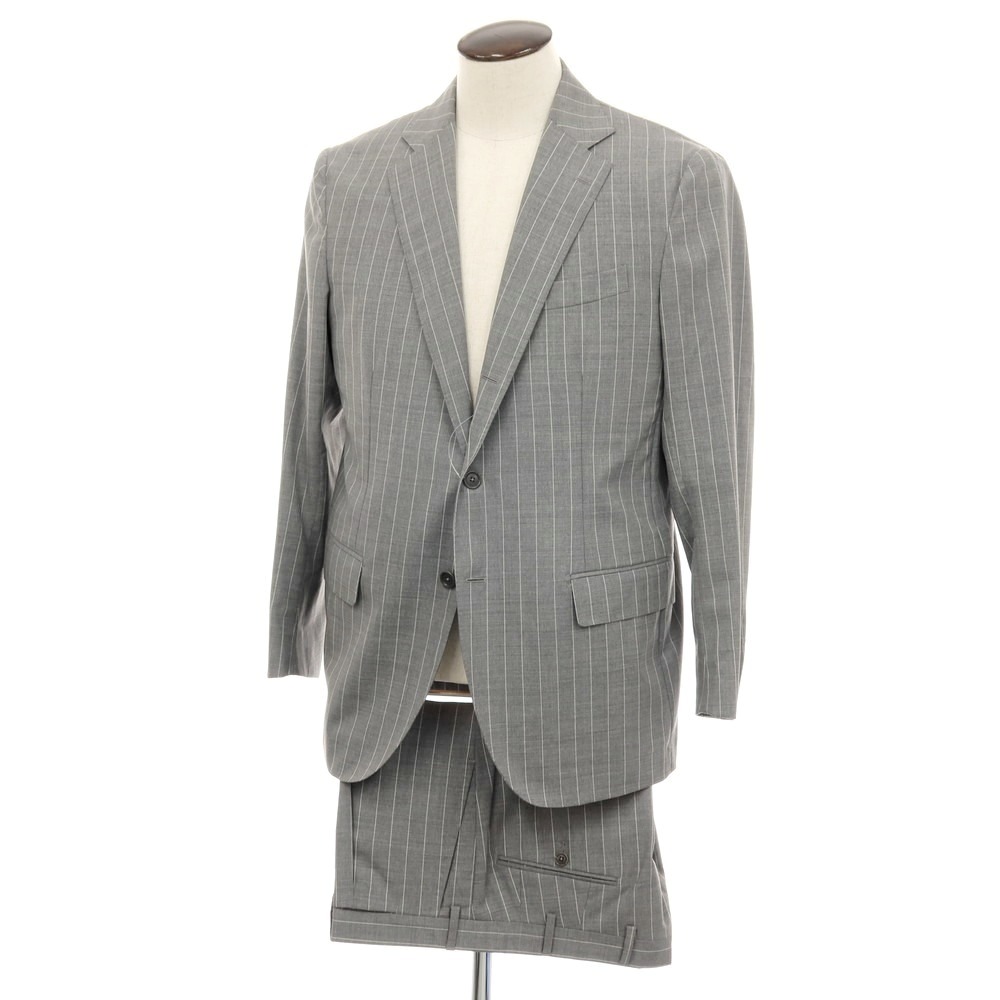 【SALE10%OFF/返品不可】【中古】デペトリロ DE PETRILLO ウール ストライプ 3つボタンスーツ ライトグレー【サイズ52 Drop7】【S/S】【状態ランクB】【メンズ】|リタリオリブロ