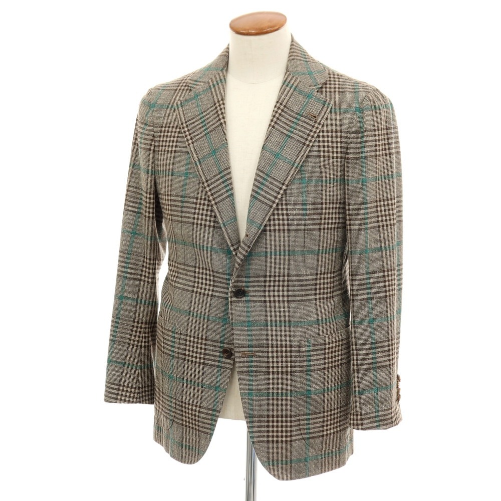 【中古】オラッツィオ ルチアーノ Orazio Luciano ウール チェック テーラードジャケット ブラウン系xグリーン【サイズ46】【S/S】【状態ランクB】【メンズ】