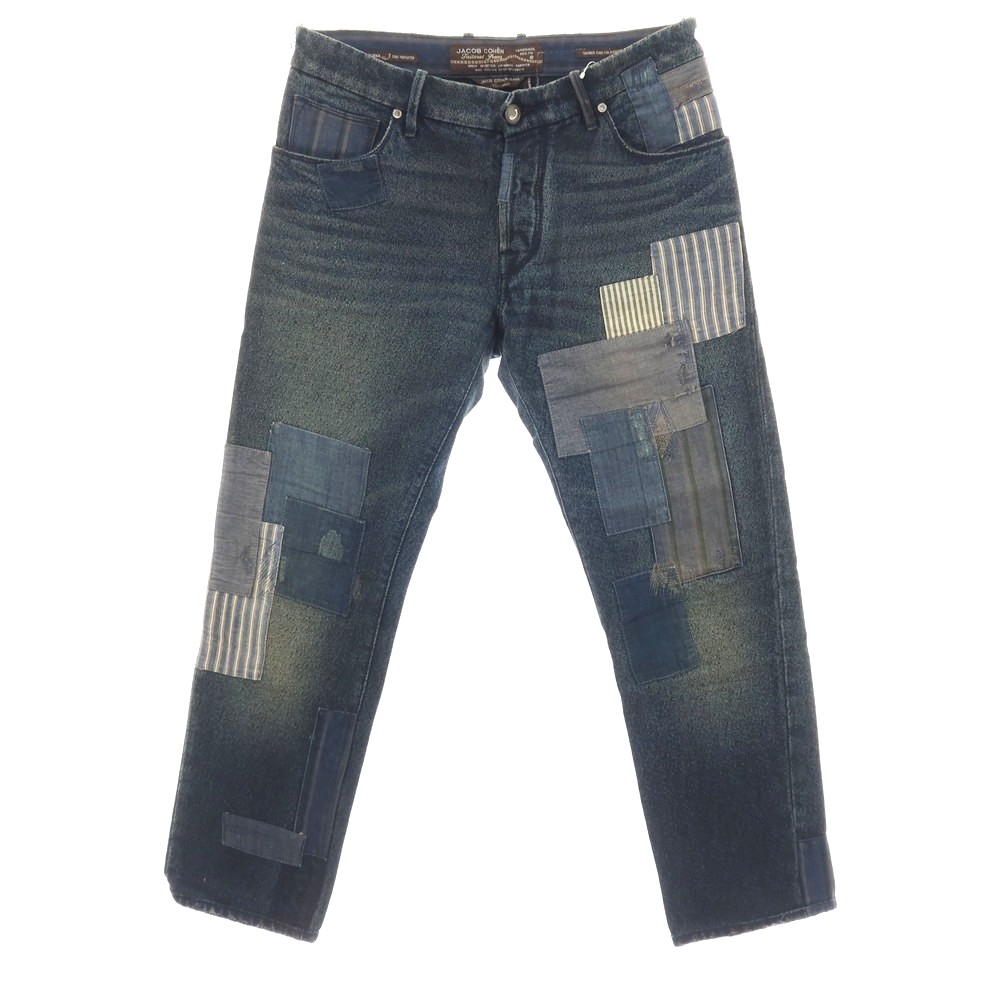 【中古】ヤコブコーエン JACOB COHEN J622 SEATTLE コットンアクリル パッチワーク デニムパンツ ネイビー【サイズ34】【S/S/A/W】【状態ランクC】【メンズ】