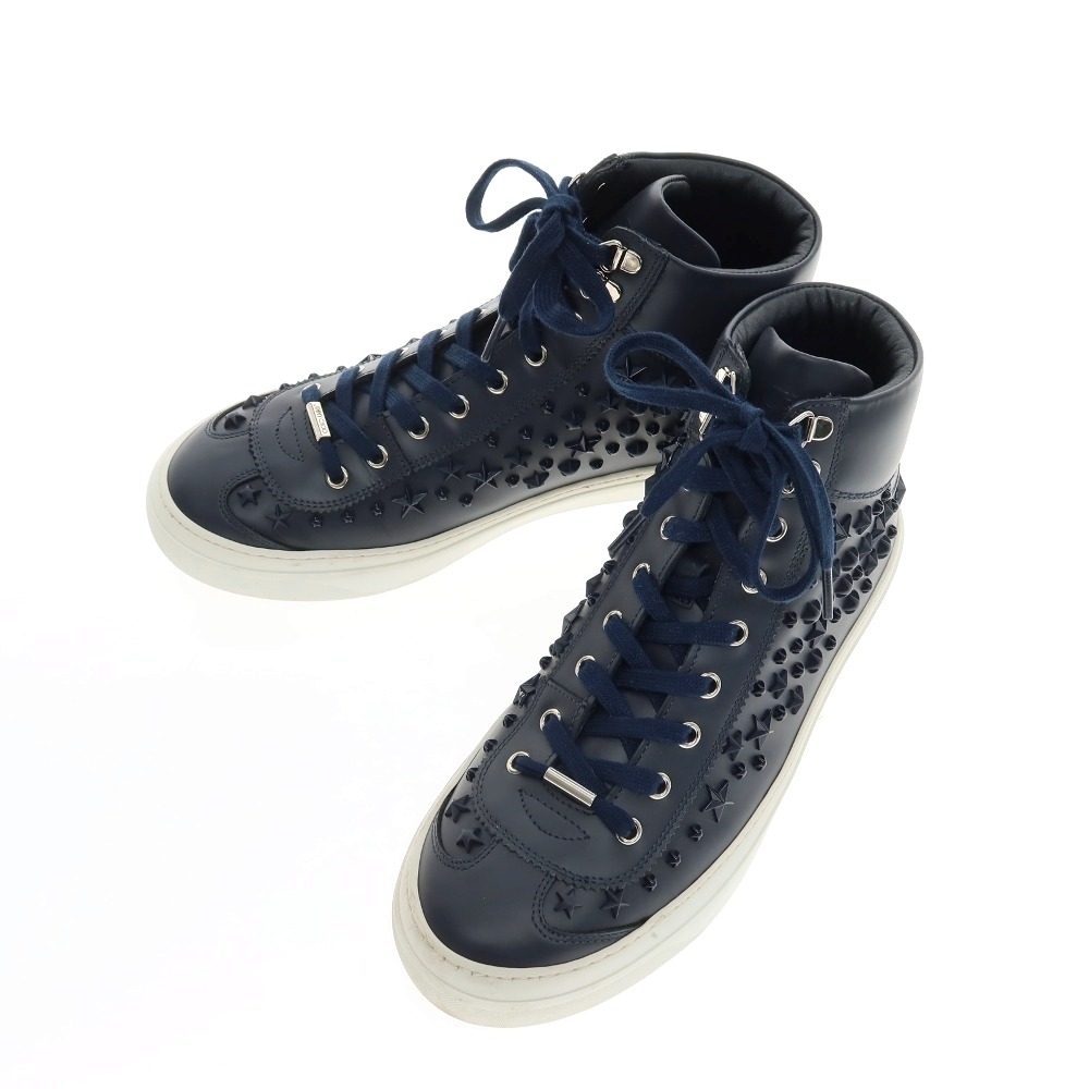 【中古】ジミーチュウ JIMMY CHOO なめし革 ハイカットスニーカー 米国海軍【大きさ41 1/2】【S/S/A/W】【物質の状態価値づけるB】【メンズ】