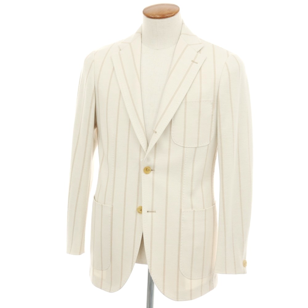 【中古】リングヂャケット RING JACKET 羊毛綿織物 プルオーバー 縞模様 3B テーラードジャケット 象牙色xベージュ【大きさ46】【S/S】【物質の状態価値づけるB】【メンズ】