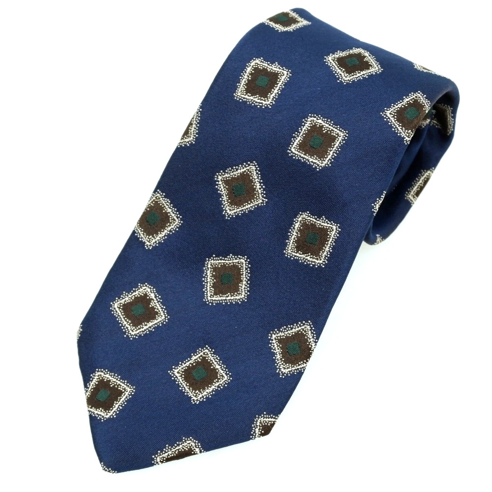 【中古】ルイジ ボレッリ Luigi Borrelli シルク 小紋柄ネクタイ ネイビーxブラウン【S/S/A/W】【状態ランクB】【メンズ】