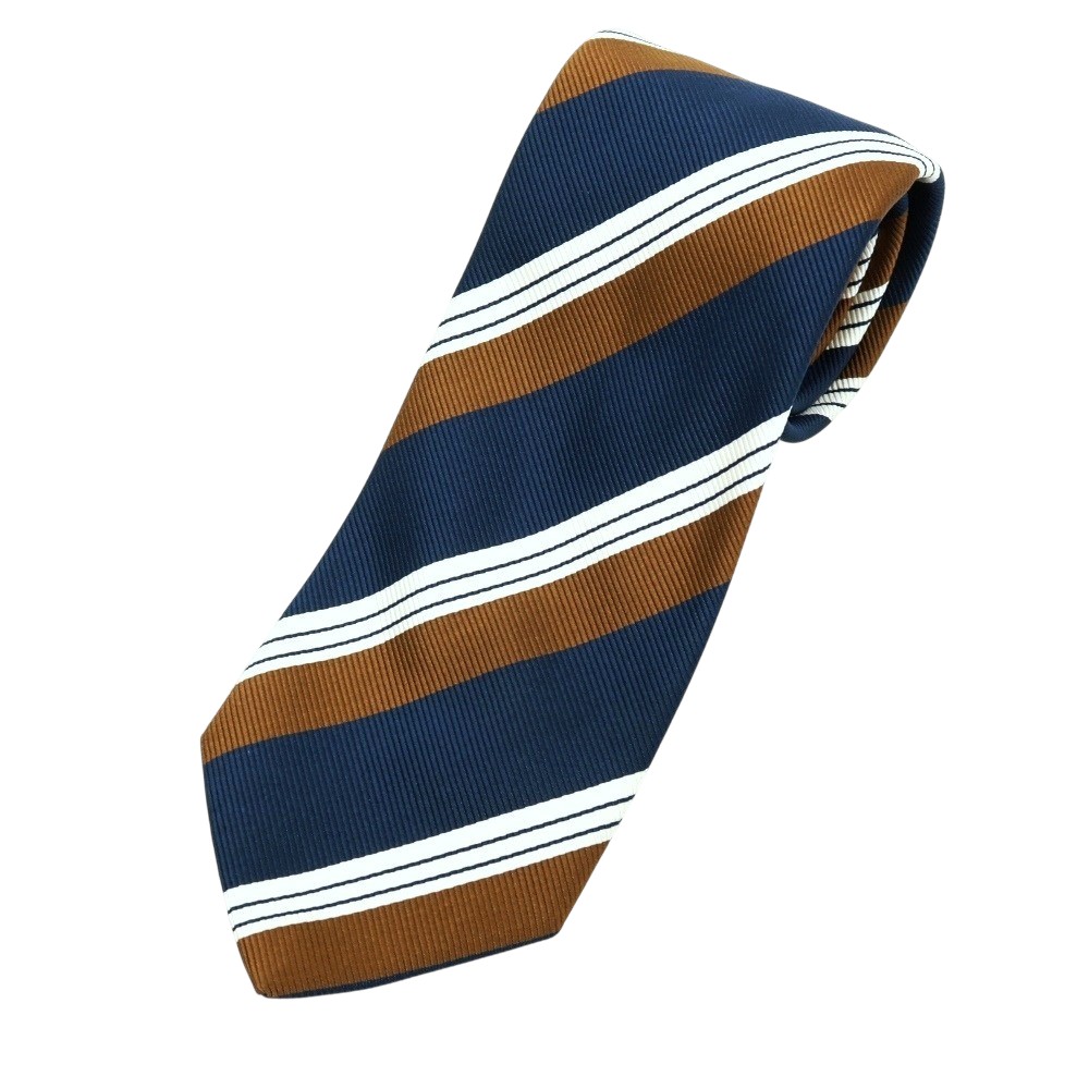 【中古】ステファノ ビジ stefano bigi シルク レップ ストライプ柄ネクタイ ネイビーxブラウン【S/S/A/W】【状態ランクB】【メンズ】