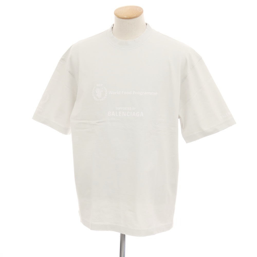 【中古】バレンシアガ BALENCIAGA ダメージ加工 World Food Programme コットン クルーネック 半袖Ｔシャツ ライトブルーグレー【サイズS】【S/S】【状態ランクA】【メンズ】[APD]｜リタリオリブロ