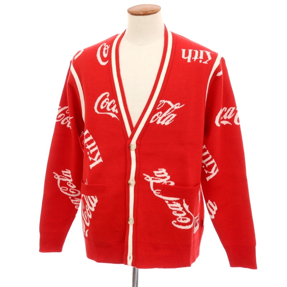 【中古】キス KITH × COCA COLA アクリルウール ジャカード カーディガン レッド【サイズM】【A/W】【状態ランクB】【メンズ】