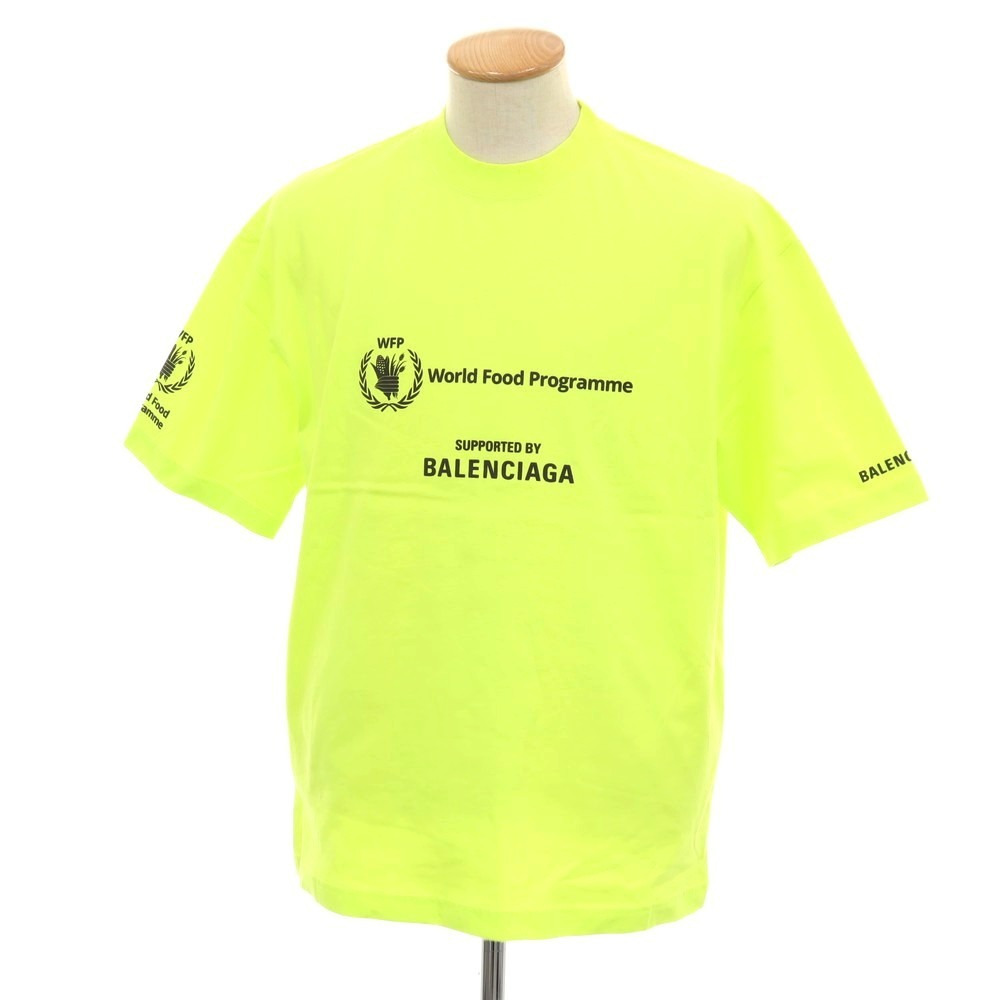 【中古】バレンシアガ BALENCIAGA World Food Programme 綿織物 労働者の一団のど首 半袖Ｔシャツ ネオン菩提樹【大きさXS】【S/S】【物質の状態価値づけるB】【メンズ】