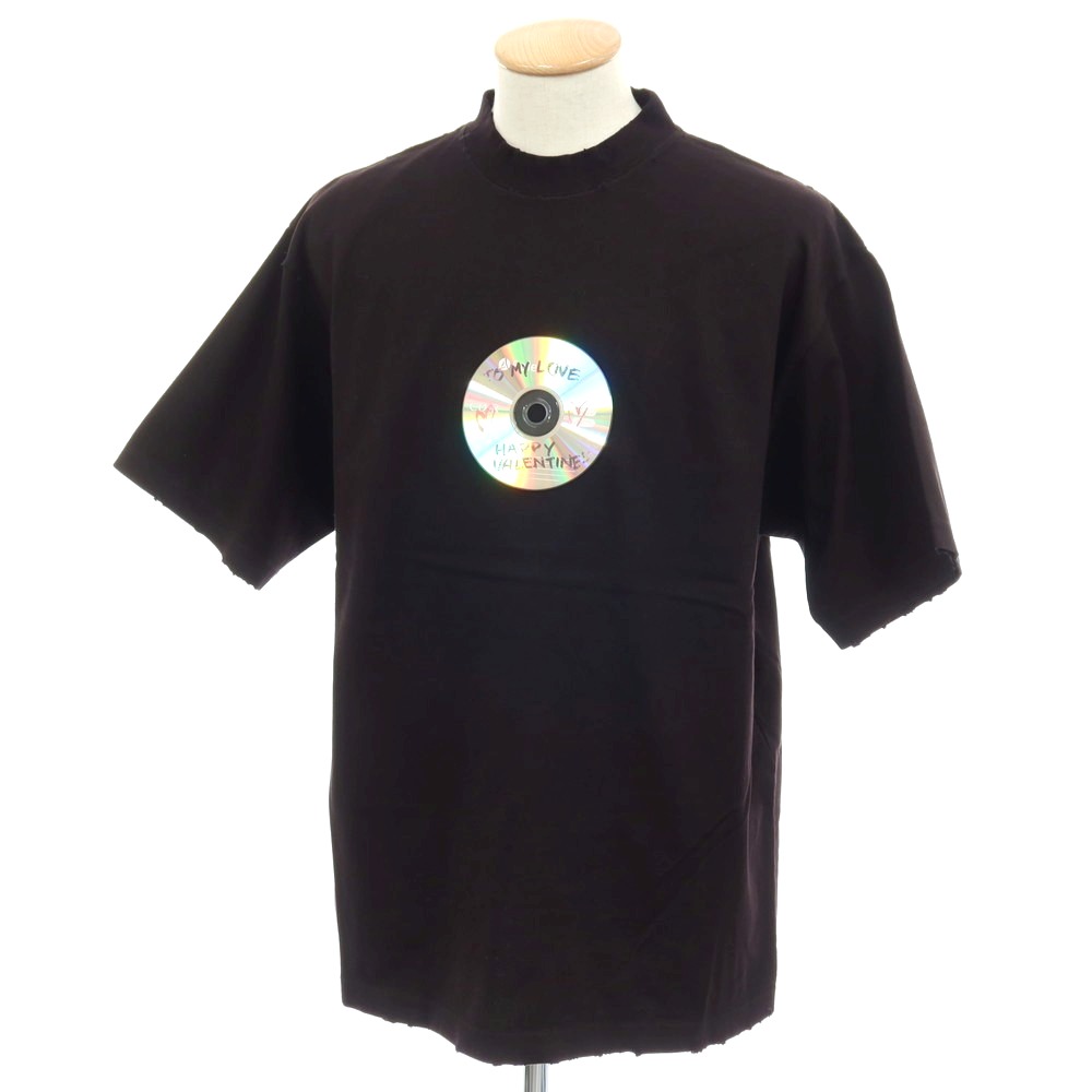 【SALE10%OFF/返品不可】【中古】バレンシアガ BALENCIAGA ダメージ加工 コットン CD 半袖Ｔシャツ ブラック【サイズS】【S/S】【状態ランクA】【メンズ】[APD]｜リタリオリブロ