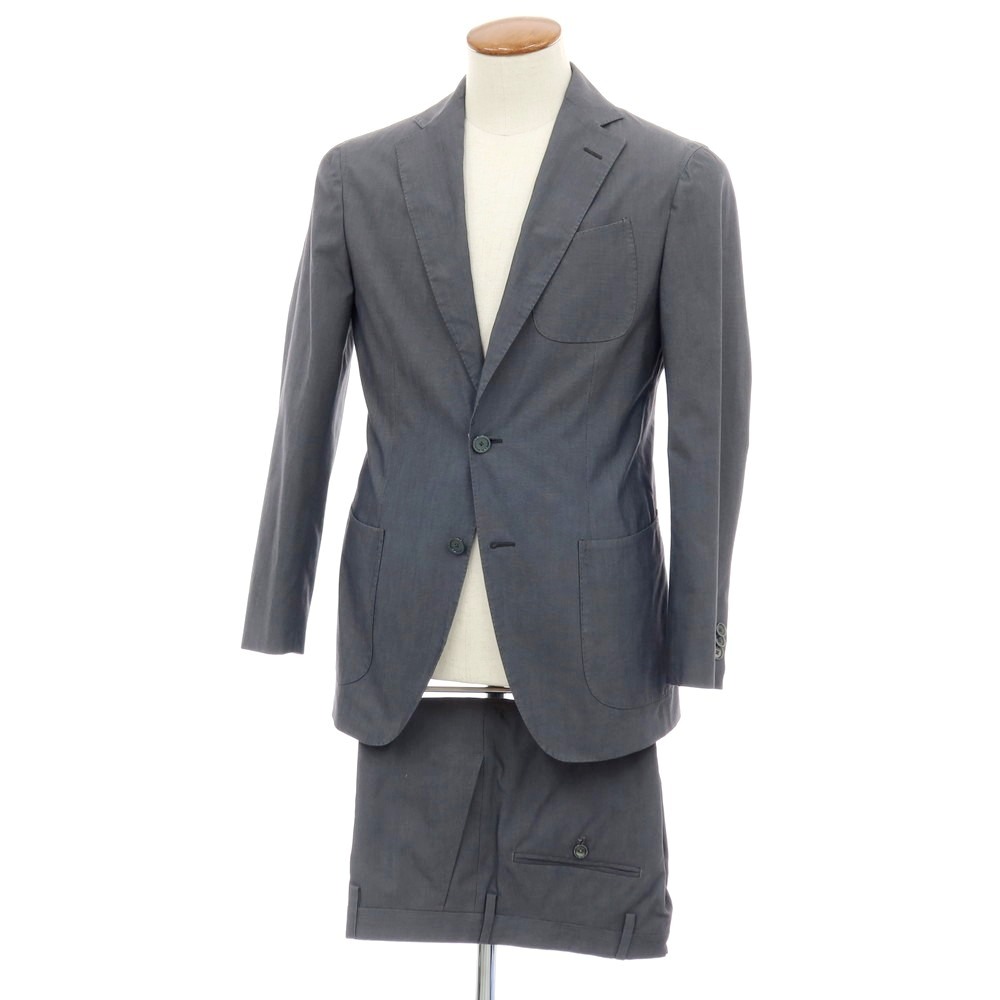 【中古】ノーブランド no brand コットン 2つボタンスーツ グレー【サイズ上46/下48】【S/S】【状態ランクA】【メンズ】