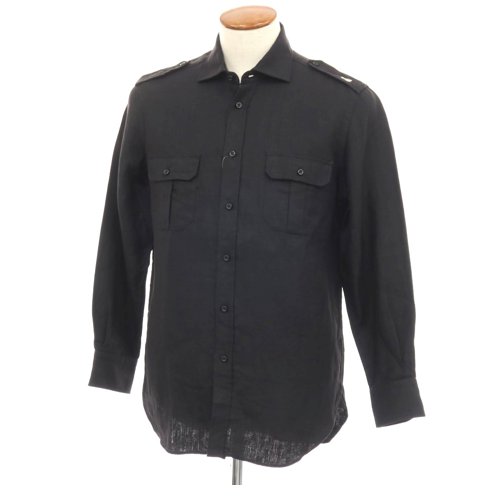 【中古】ギローバー GUY ROVER リネン ワイドカラー カジュアルシャツ ブラック【サイズM】【S/S】【状態ランクB】【メンズ】