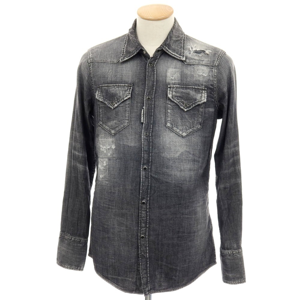 【SALE10%OFF/返品不可】【新品】ディースクエアード DSQUARED2 Classic Westem Shirt 不都合産業 綿織物 ジーンズ ウエスタンティーシャツ 黒いこと【大いさ42】【S/S/A/W】【物質の状態序列付けるN】【メンズ】