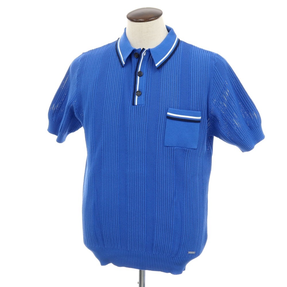 【新品】ディースクエアード DSQUARED2 コットンナイロン 透かし編み 半袖 ポロニット ブルー【サイズXXXL】【S/S】【状態ランクN】【メンズ】