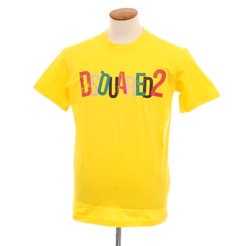 【新品】ディースクエアード DSQUARED2 綿織物 労働者の一団のど首 半袖Ｔシャツ 黄色【大きさM】【S/S】【物質の状態価値づけるN】【メンズ】