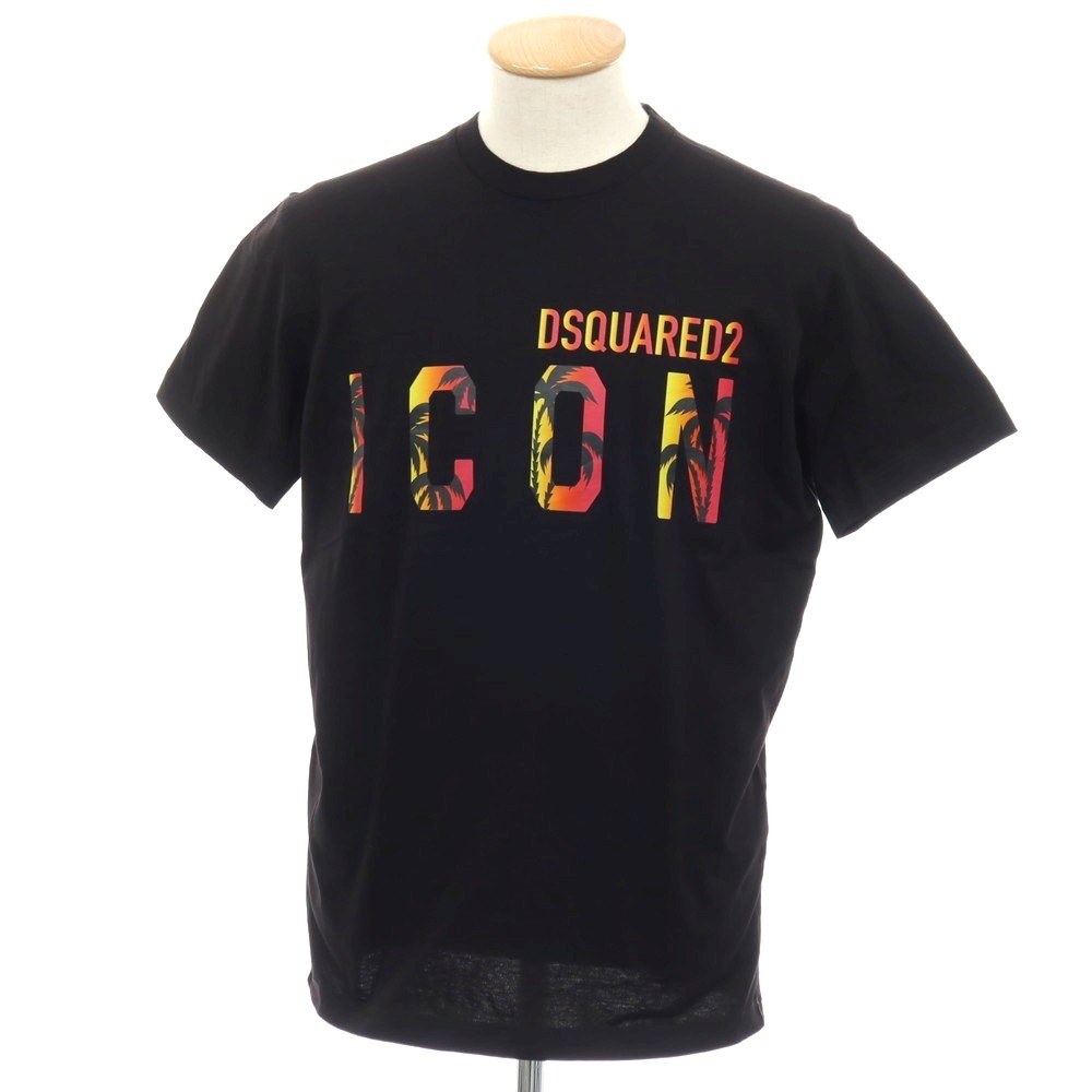 【新品】ディースクエアード DSQUARED2 綿織物 労働者の一団のど首 半袖Ｔシャツ 黒いこと【大きさS】【S/S】【物質の状態価値づけるN】【メンズ】