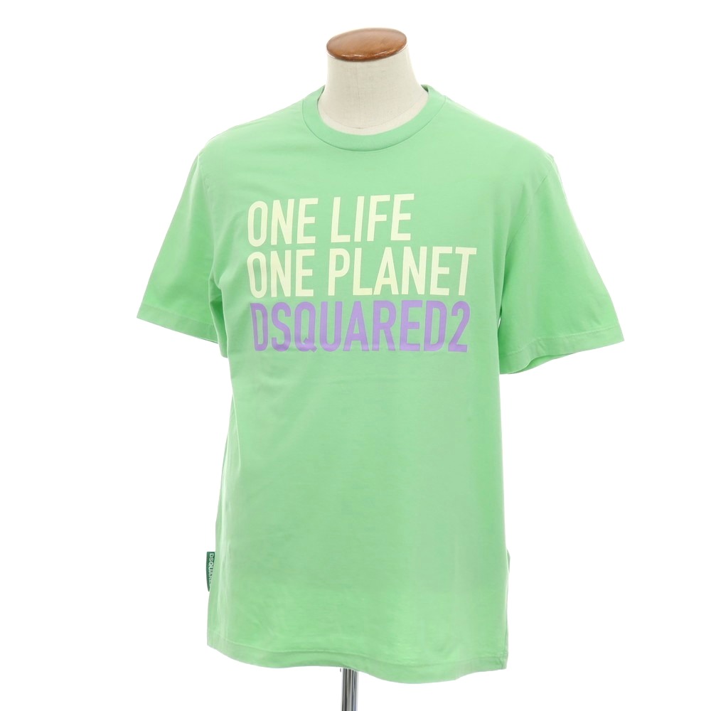 【新品】ディースクエアード DSQUARED2 ONE LIFE ONE PLANET 綿織物 労働者の一団のど首 半袖Ｔシャツ 緑であること【大きさM】【S/S】【物質の状態価値づけるN】【メンズ】