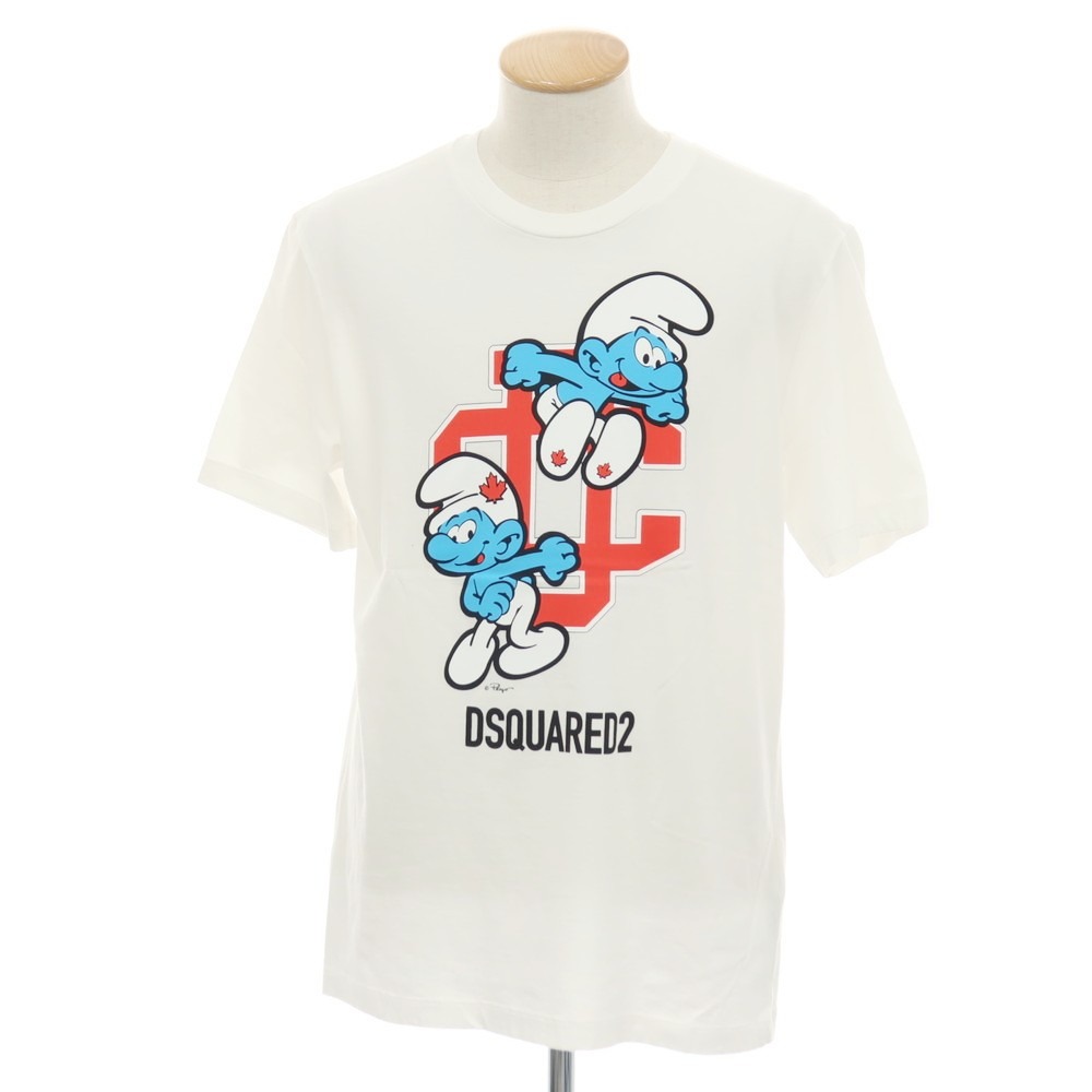 【新品】ディースクエアード DSQUARED2 × THE SMURFS 綿織物 労働者の一団のど首 半袖Ｔシャツ 白いこと【大いさXS】【S/S】【物質の状態序列付けるN】【メンズ】