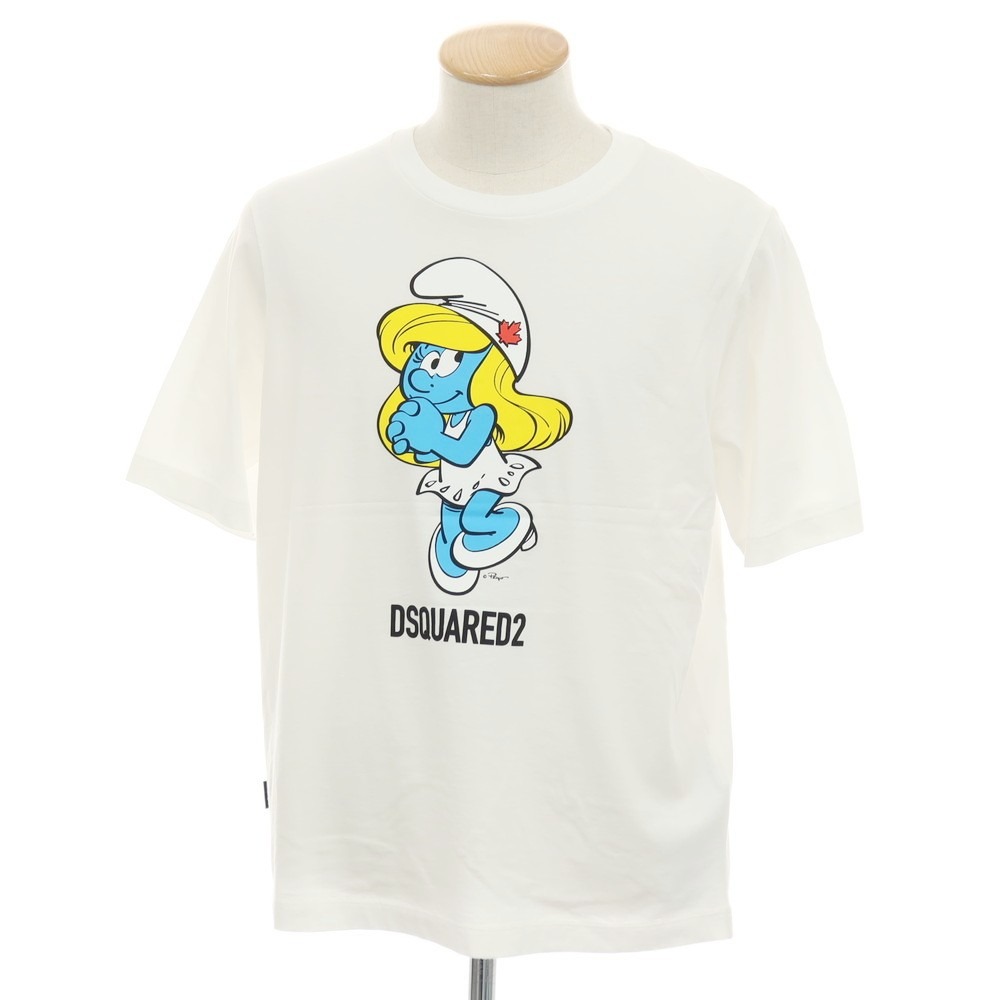 【新品逃げ道】ディースクエアード DSQUARED2 × THE SMURFS 綿織物 労働者の一団のど首 半袖Ｔシャツ 白いこと【大きさS】【S/S】【物質の状態価値づけるN-】【メンズ】