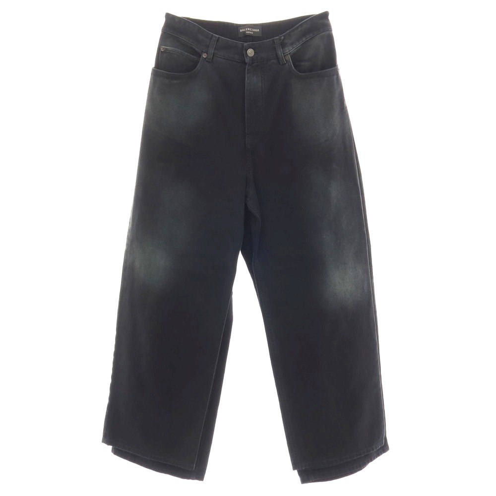 【中古】バレンシアガ BALENCIAGA 綿織物 花の冠yd風 広々とした ジーンズズボン下 デニム ブラックネイビー【大きさS】【S/S/A/W】【物質の状態序列付けるB】【メンズ】