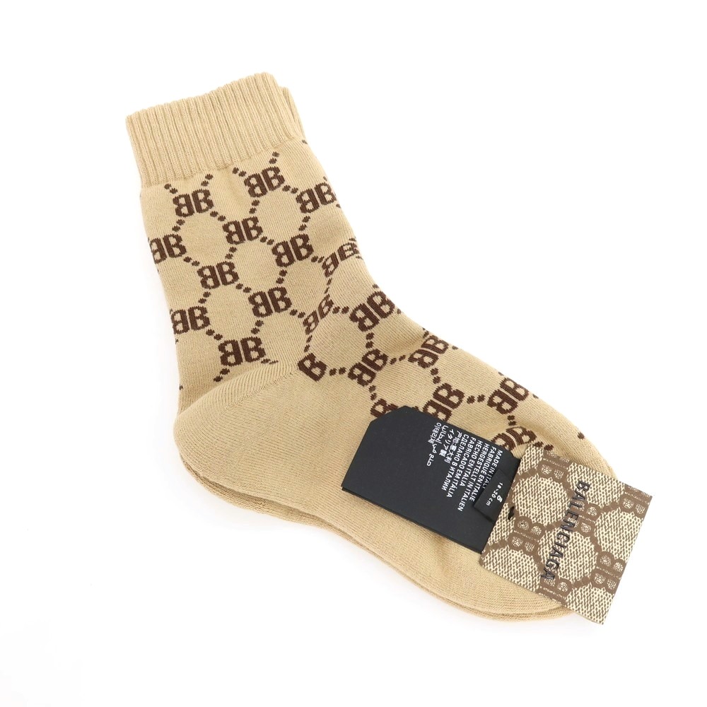 【中古】【未当て嵌める】バレンシアガ BALENCIAGA × GUCCI SOCKS HACKER TENNIS 靴下 ソックス ベージュ赤銅色【大きさS（18～20珊）】【S/S/A/W】【物質の状態位置づけるS】【キッズ】