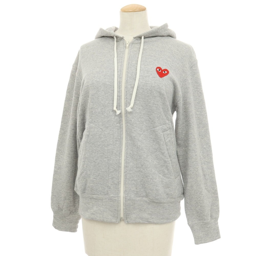 【中古】プレイコムデギャルソン PLAY COMME des GARCONS 綿織物 汗水 ジップアップ パーカー 薄墨色【大きさS】【S/S/A/W】【物質の状態価値づけるB】【レディース】