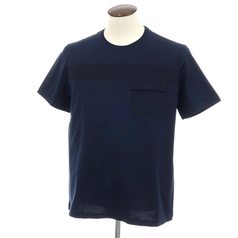 【新品】ヘルノ Herno コットンポリウレタン クルーネック 半袖ポケットTシャツ ネイビー【サイズ52】【S/S】【状態ランクN】【メンズ】