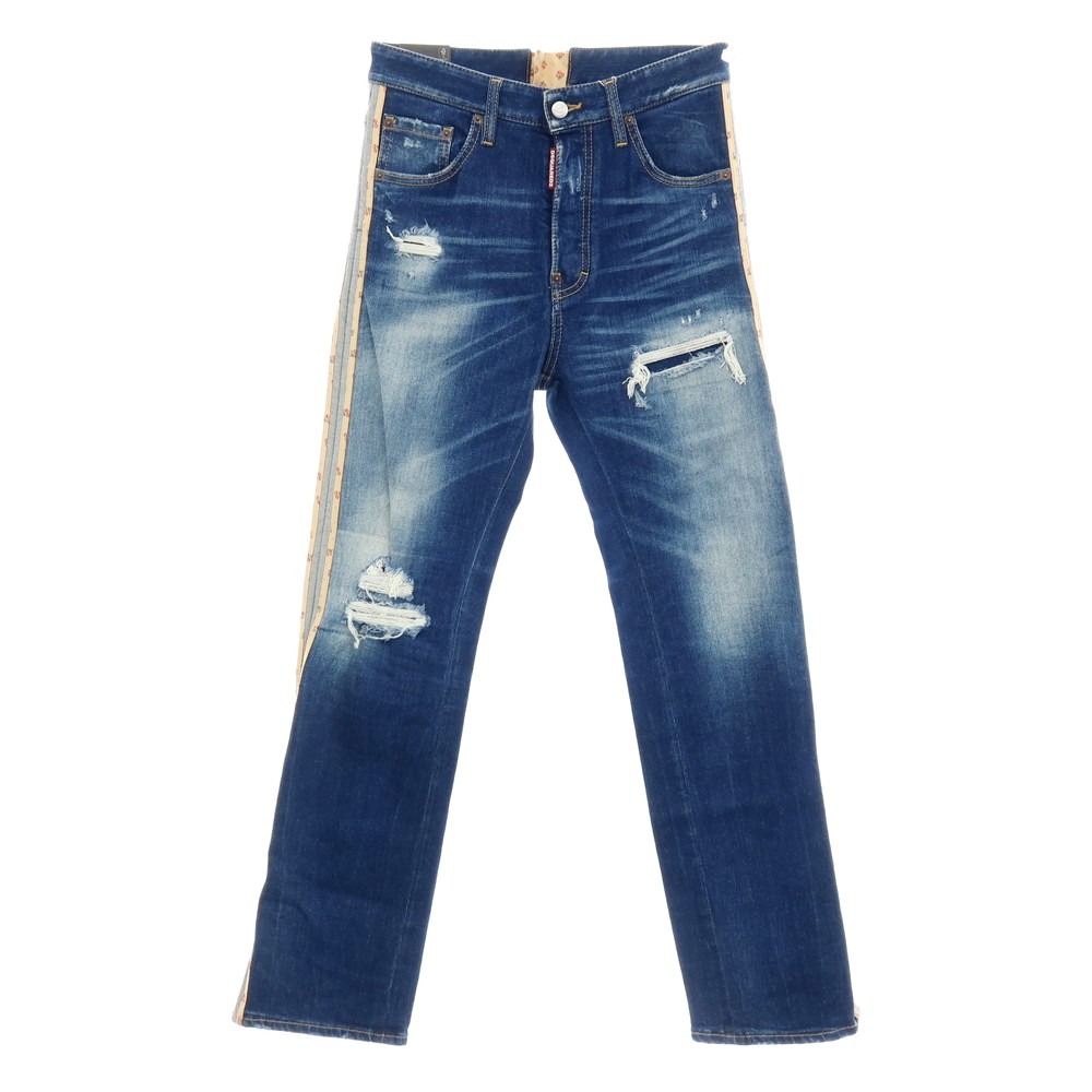 【新品】ディースクエアード DSQUARED2 642 JEAN 伸ばすこと 綿織物 バックレースアップ ジーンズズボン下 デニム 米国海軍【大きさ42】【S/S/A/W】【物質の状態序列付けるN】【メンズ】