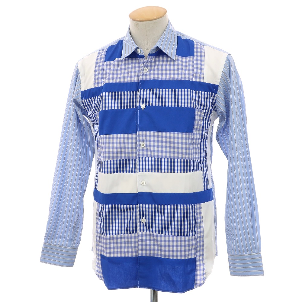 【SALE10%OFF/返品不可】【中古】【未使用】コムデギャルソンシャツ COMME des GARCONS SHIRT 2025年秋冬 ストライプ チェック パッチワーク カジュアルシャツ ブルー系【サイズXS】【S/S/A/W】【状態ランクS】【メンズ】[APD]｜リタリオリブロ