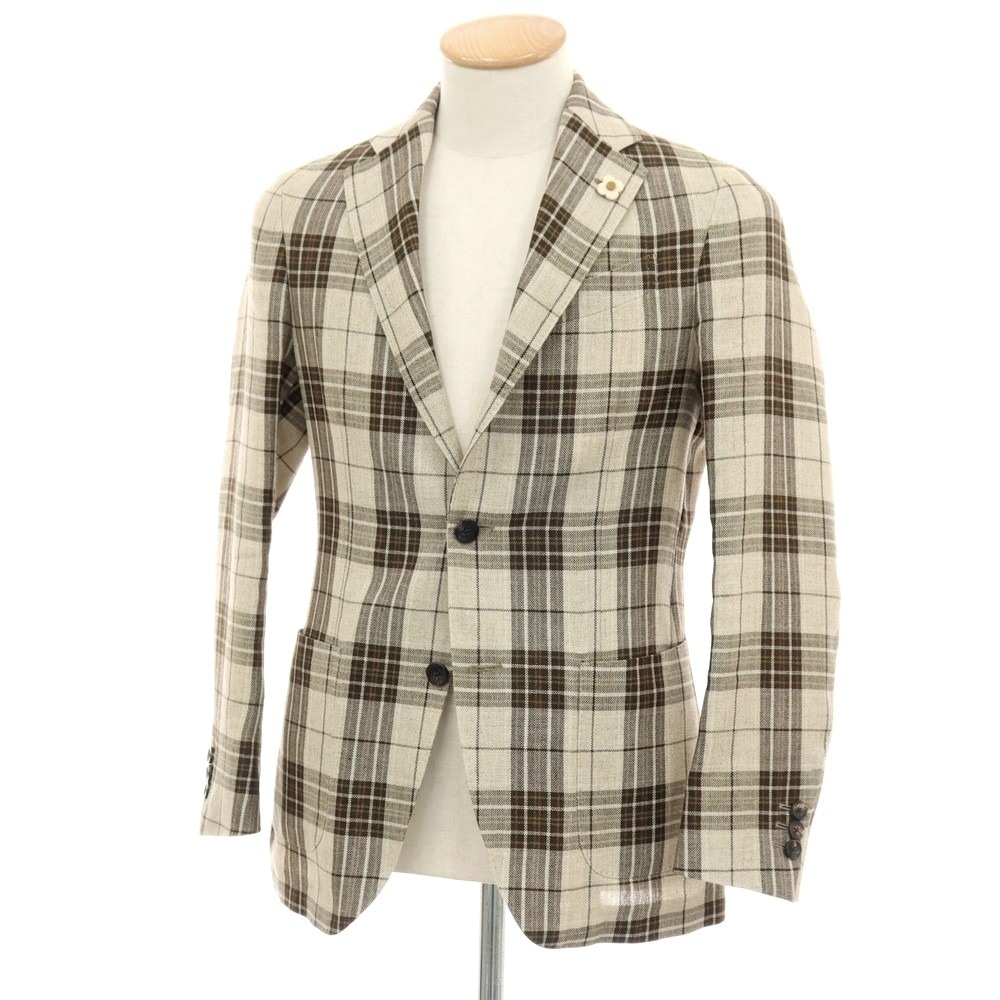 【SALE10%OFF/返品不可】【中古】ラルディーニ LARDINI ウールリネン チェック 3B テーラードジャケット ベージュ【サイズ42】【S/S】【状態ランクB】【メンズ】[APD]｜リタリオリブロ