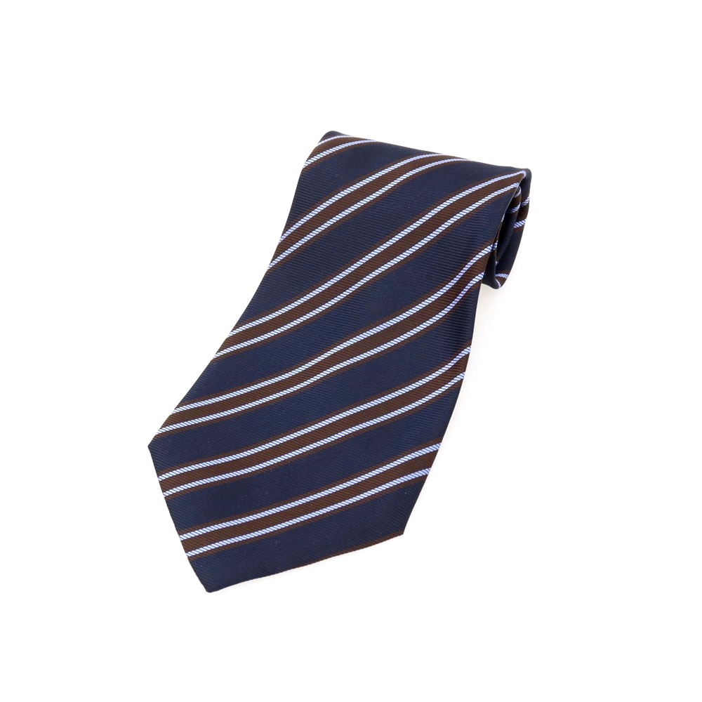 【SALE10%OFF/返品不可】【中古】ジュンヤワタナベ マン JUNYA WATANABE MAN 2025年秋冬 地絹 縞模様柄タイ ダークネイビーx赤銅色【S/S/A/W】【物質の状態位置づけるA】【メンズ】