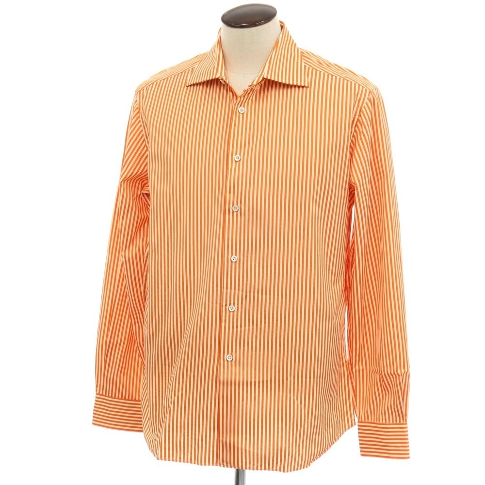 【SALE10%OFF/返品不可】【中古】プラダ PRADA 綿織物 縞模様 御徒面子刷り上げる 空蝉広広とした色合い 心地よいプルオーバー オレンジ色x象牙色【大きさ42】【S/S/A/W】【物質の状態価値づけるB】【メンズ】